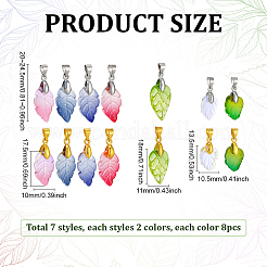 112Pcs 14 Styles Baking Paint Glass Leaf Shape Pendants&nbsp;PALLOY-PH01921