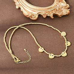 Brass Micro Pave Colorful Cubic Zirconia Smiling Face Round Beaded Bib Necklaces for Women&nbsp;NJEW-F364-07A-G