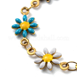 Ion Plating(IP) Golden 304 Stainless Steel Flower Link Chain Bracelets with Enamel&nbsp;BJEW-E088-02G-07