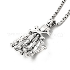 Alloy Skull Hands Pandant Necklace with Box Chains&nbsp;NJEW-K245-005