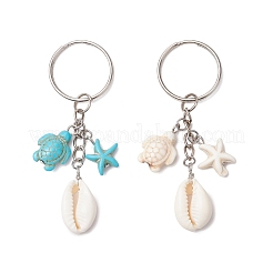 Synthetic Turquoise with Natural Mixed Cowrie Shell Keychain&nbsp;KEYC-JKC01265