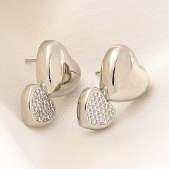 Rack Plating Heart Brass Micro Pave Clear Cubic Zirconia Stud Earrings&nbsp;EJEW-H143-26P