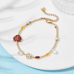 Glass Seed & Plastic Pearl Beaded Bracelet for Women&nbsp;BJEW-JB09687