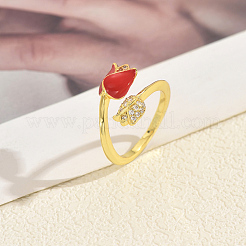 Adjustable Brass Micro Pave Cubic Zirconia Cuff Open Rings for Women&nbsp;XI0611