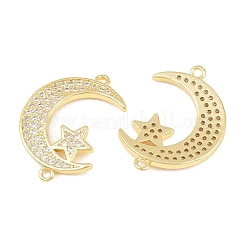 Brass Micro Pave Clear Cubic Zirconia Moon Star Links Connector Charms&nbsp;KK-C170-20G
