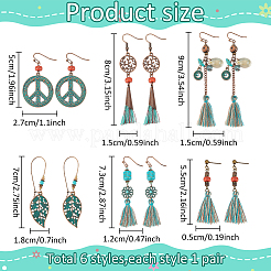 6 Pair 6 Style Bohemian Vintage Tassel Earrings Set&nbsp;EJEW-AN0003-71