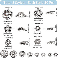 160Pcs 8 Style Tibetan Style Alloy Flower Bead Caps&nbsp;FIND-SC0008-74