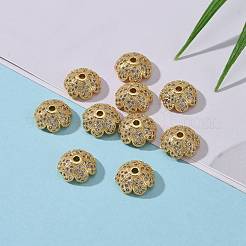 Eco-Friendly Multi-Petal Flower Brass Micro Pave Cubic Zirconia Bead Caps&nbsp;ZIRC-M098-02G-FF