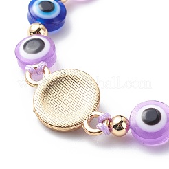 Evil Eye Resin Bead & Flat Round Alloy Rhinestone Braided Beaded Bracelets for Girl Women&nbsp;BJEW-JB08740-01