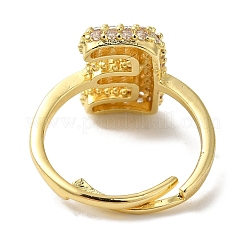 Rack Plating Letter Brass Micro Pave Clear Cubic Zirconia Adjustable Rings for Women&nbsp;KK-S391-03G-E