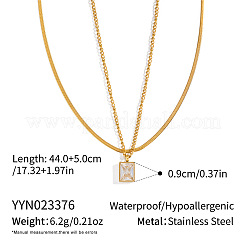 European Style Stainless Steel Pave Clear Cubic Zirconia Rectangle Pendant Snake Chain Double Layered Necklaces for Women&nbsp;ND1910