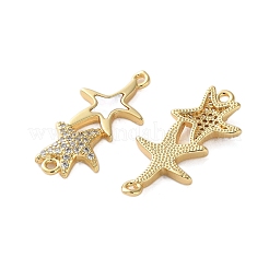 Brass Micro Pave Clear Cubic Zirconia Double Starfish Connector Charms&nbsp;X-KK-U070-08G