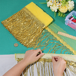 10 Yards Beading Sequins Polyester Tassel Ribbons&nbsp;SRIB-WH0026-12B