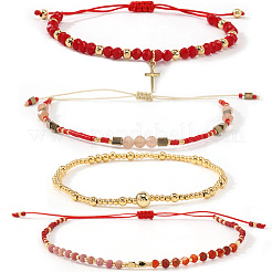 4Pcs 4 Styles Adjustable Natural Mixed Gemstone & Glass Beads Braided Bracelet&nbsp;VI8109-2