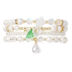 4Pcs 4 Styles Shell Pearl Round Beads Stretch Bracelets&nbsp;BJEW-JB12098