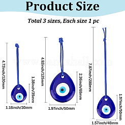 3Pcs 3 Colors Handmade Lampwork and Glass Blue Evil Eye Pendant Decorations&nbsp;HJEW-GF0001-76
