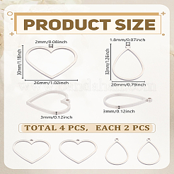 4Pcs 2 Styles 304 Stainless Steel Open Back Bezel Pendants&nbsp;STAS-LP0005-37