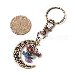 Chakra Theme Moon Natural Red Jasper & Howlite & Tiger Eye & Carnelian & Green Aventurine & Lapis Lazuli & Amethyst Chip Keychain&nbsp;KEYC-JKC00963-02