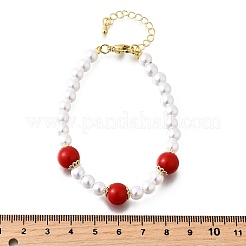 Brass ABS Imitation Pearl Beaded Bracelets for Women&nbsp;BJEW-D317-02G