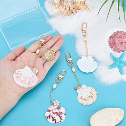 4Pcs 4 Styles Alloy Natural Sea Shell Flower with Starfish Pendant Decorations&nbsp;HJEW-PH02409