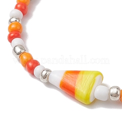 Halloween Candy Corn Acrylic & Glass Seed Beaded Stretch Bracelets Women&nbsp;BJEW-JB10525-03