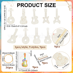 9Pcs 9 Styles Unfinished Wooden Guitar Pendants for Painting Arts&nbsp;WOOD-PH0003-87