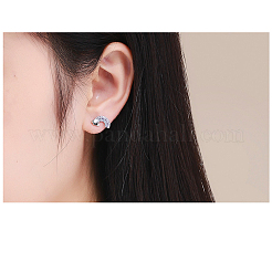 Rhodium Plated 925 Sterling Silver Cubic Zirconia Stud Earrings&nbsp;EJEW-FF0011-02