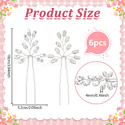 6Pcs Alloy Rhinestone Hair Sticks for Women&nbsp;OHAR-FG0001-08S