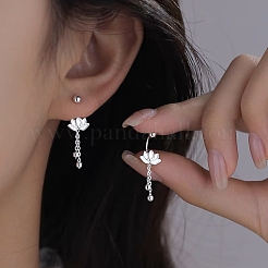 999 Fine Silver Flower Ear Plug Gauges&nbsp;EJEW-P296-09S
