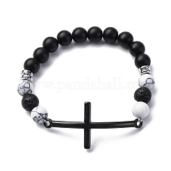 Round Natural Black Agate & Lava Rock & Synthetic Howlite Bead Stretch Bracelets&nbsp;BJEW-F493-04EB-01