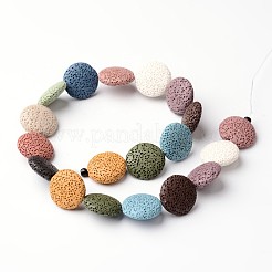 Dyed Flat Round Synthetic Lava Rock Beads Strands&nbsp;G-F259-04-20mm