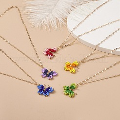 5Pcs 5 Colors Glass Seed Braided Butterfly Pendant Necklaces Set&nbsp;NJEW-JN04046