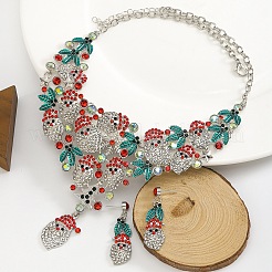 Christmas Santa Claus & Leaf Alloy Rhinestone Pendant Necklace & Stud Dangle Earrings Sets&nbsp;WGF6AE0-03