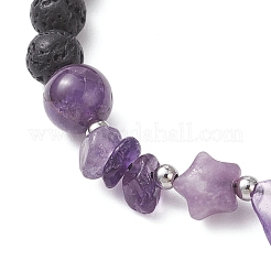 Natural Amethyst & Lava Rock Beads Braided Bead Bracelets for Women&nbsp;BJEW-JB12924-01