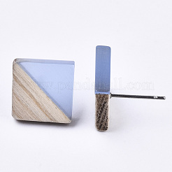 Transparent Resin & Wood Stud Earrings&nbsp;EJEW-N017-005A-A01