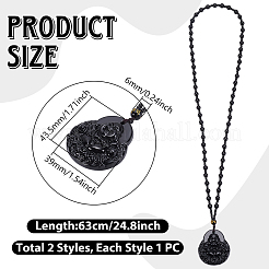 2Pcs 2 Styles Natural Obsidian Buddha Pendant Beaded Necklaces&nbsp;NJEW-UN0001-91