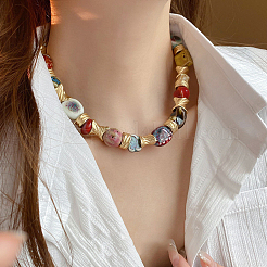 Alloy with Porcelain Oval & Round & Cube Colorful Beaded Necklaces for Women&nbsp;FS-WG67AB1-01