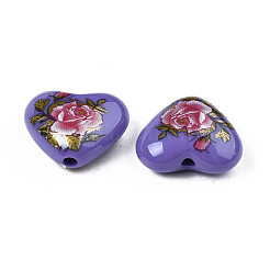 Flower Printed Opaque Acrylic Heart Beads&nbsp;SACR-S305-28-M04
