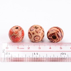 Round Printed Natural Wood Beads&nbsp;X-WOOD-R243-16mm-M2