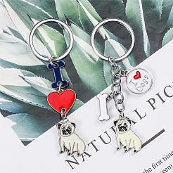 WEWAYSMILE 2 pcs Dog Keychain Car Keychain Pet Pendant Key-Ring Lovely Dog Key-ring Portable Metal Keychain Gift for Pet Lover Birthday Puppy Theme Party Supplies (Pug)&nbsp;JX790A