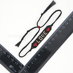 Glass Seed Wide Band With Word Love Heart Friendship Link Bracelet for Women&nbsp;BJEW-P269-12