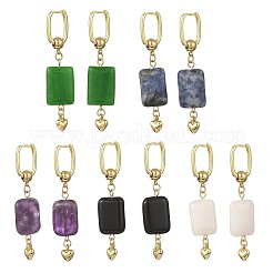 Natural White Jade & Blue Spot Jasper & Malaysia Jade & Black Onyx(Dyed & Heated) & Amethyst Beads Hoop Dangle Earrings&nbsp;EJEW-JE07320