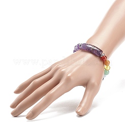 Natural Amethyst Rectangle & Mixed Stone Beaded Stretch Bracelet&nbsp;BJEW-JB08981-02