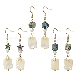 Natural Abalone Shell/Paua Shell & Natural Trochid Shell/Trochus Shell Dangle Earring for Women&nbsp;EJEW-JE07401