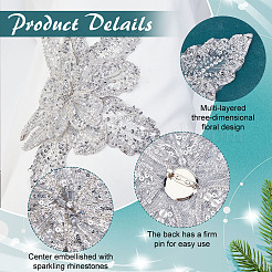 3D Flower Polyester Sequin Brooches for Backpack Clothes&nbsp;JEWB-WH0030-63A