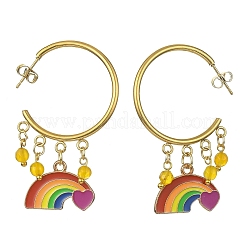Rainbow Pride Flag Alloy Enamel Dangle Stud Earrings&nbsp;EJEW-JE05385