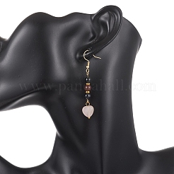 Valentine's Day Natural Multicolor Tourmaline & Natural Rose Quartz Dangle Earrings for Women&nbsp;EJEW-JE06955