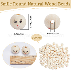 100Pcs Printed Wood European Beads&nbsp;WOOD-GF0002-06