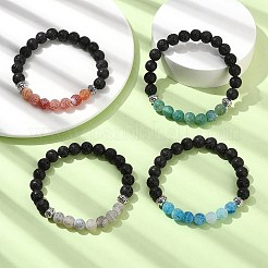 4Pcs 4 Color Natural Dyed Crackle Agate & Lava Rock Round Beaded Stretch Bracelets Set&nbsp;BJEW-TA00444