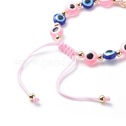Evil Eye Resin Bead & Eye Alloy Rhinestone Braided Beaded Bracelets for Girl Women&nbsp;BJEW-JB08740-03